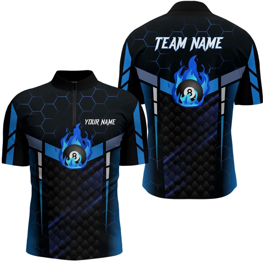 Blue Fire 8 Ball Billiard 3D Jersey Shirts, Custom 8 Ball Pool Team Jerseys, Personalized Billiard Team Jersey Shirt