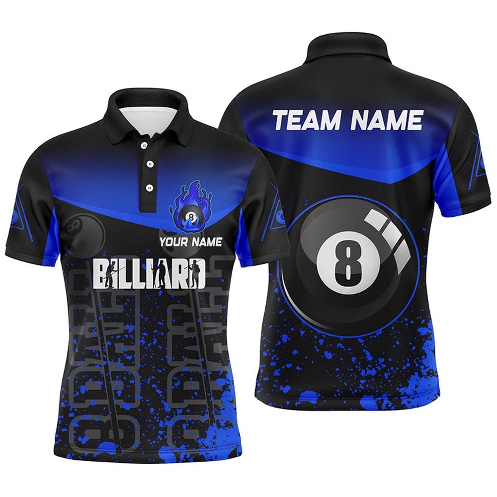 Blue Fire 8 Ball Pool Custom 8 Ball Billiard Team Shirts, Personalized Billiard Polo Shirt