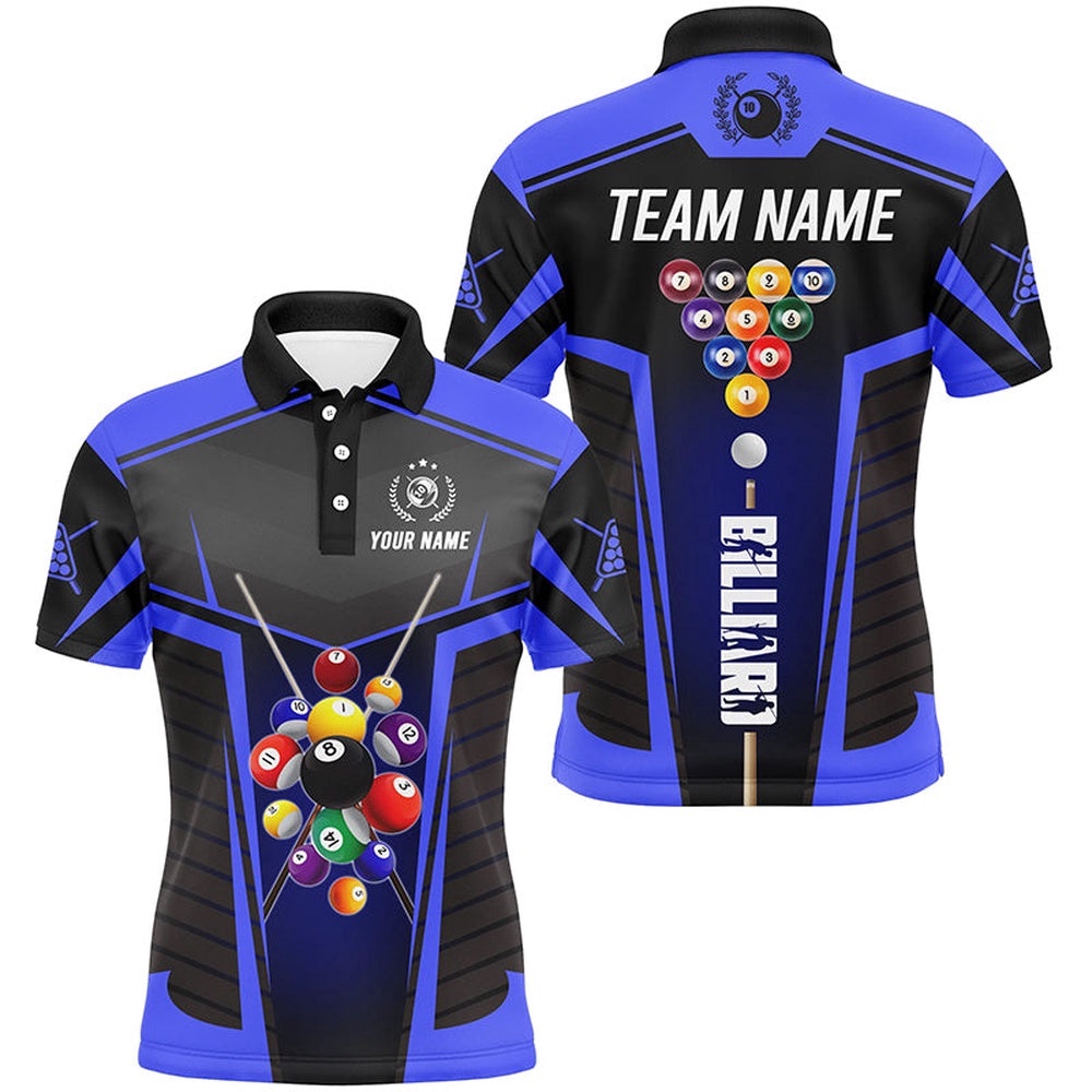 Blue Polo 10 Ball Billiard Shirt Custom 3D Billiard Balls Pool League Shirts, Personalized Billiard Polo Shirt