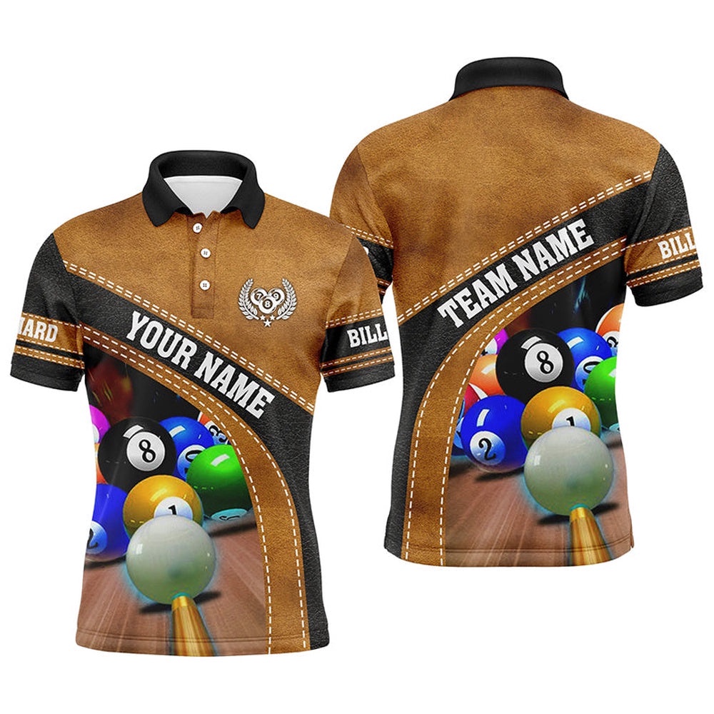 Brown Billiards Balls Custom Name All Over Print 3D Polo Shirts, Custom Gifts For Pooler, Personalized Billiard Polo Shirt