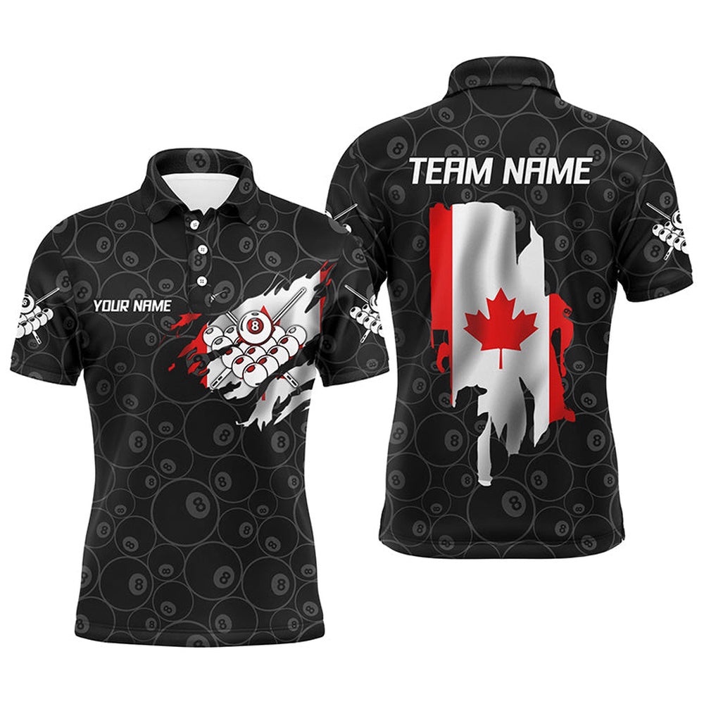 Canadian Flag 8 Ball Pool Billiards Polo Shirts, Custom Billiard Team Shirts, Personalized Billiard Polo Shirt