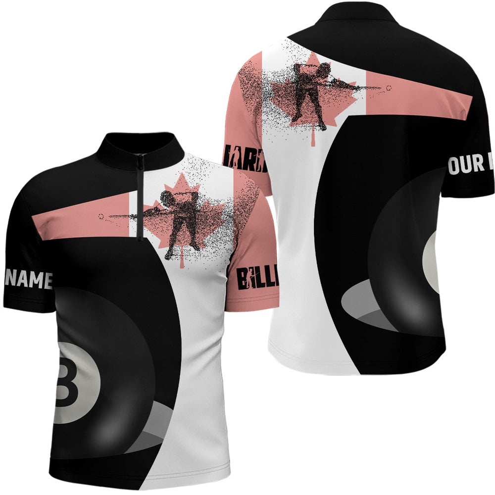 Canadian Flag 8 Ball Pool Billiards Team Shirts, Personalized Billiard Team Jersey Shirt