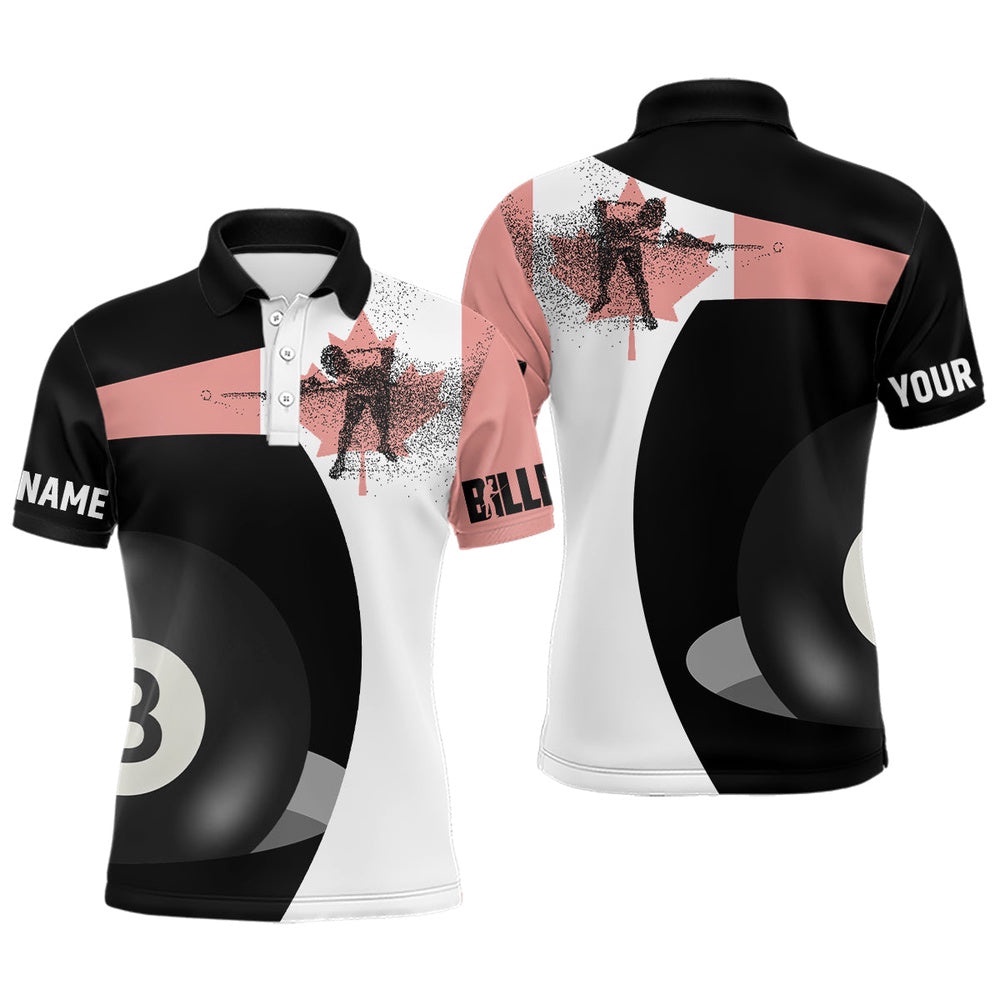 Canadian Flag 8 Ball Pool Custom Billiards Polo, Personalized Billiard Polo Shirt