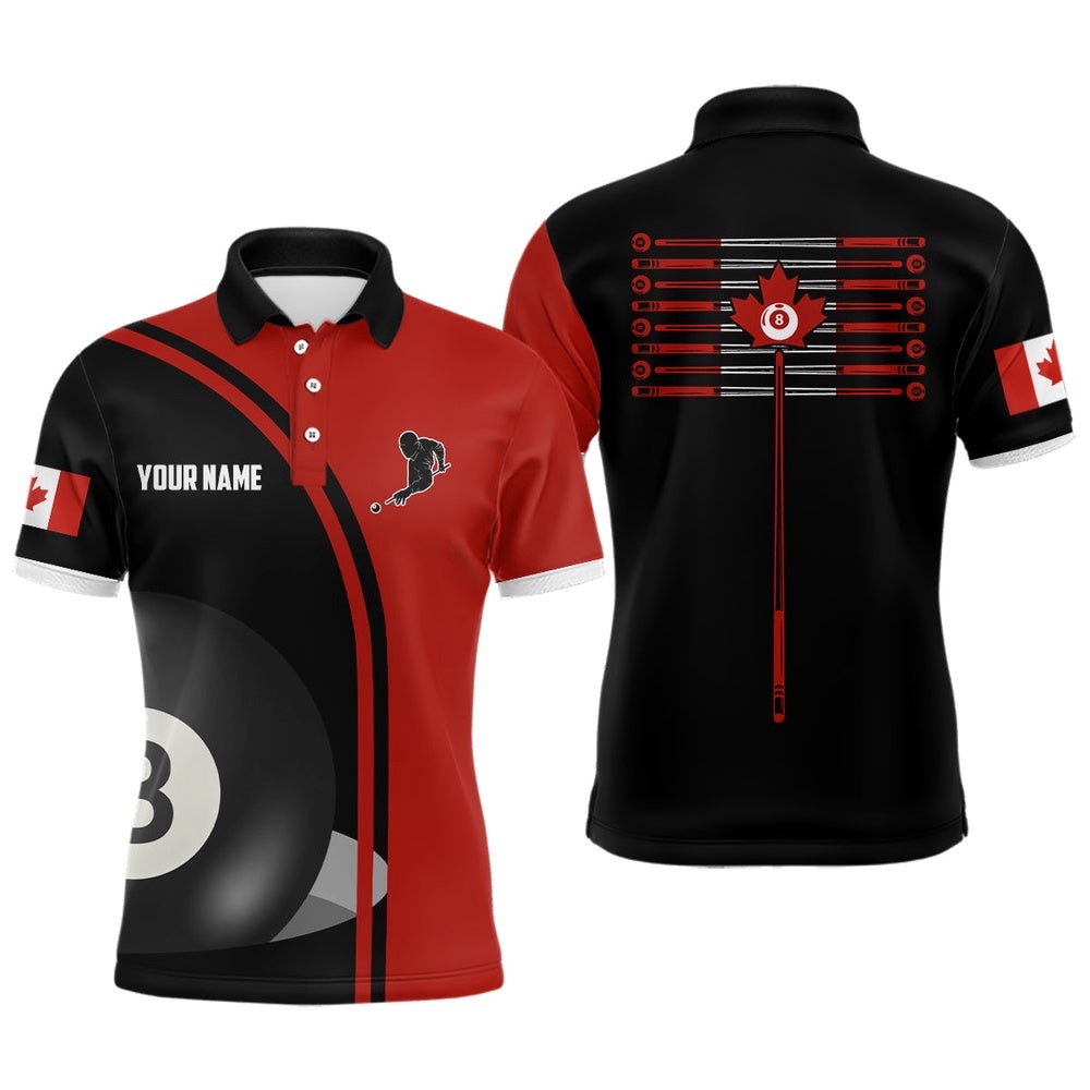 Canadian Flag Billiard 8 Ball Pool 8 Ball Pool Polo, Personalized Billiard Polo Shirt