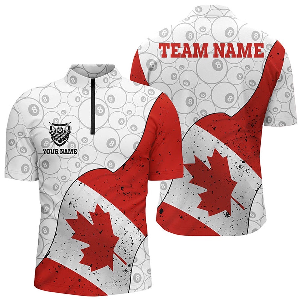 Canadian Flag Billiard Jersey Shirts Custom 8 Ball Pool Pattern Billiard Shirts, Personalized Billiard Team Jersey Shirt
