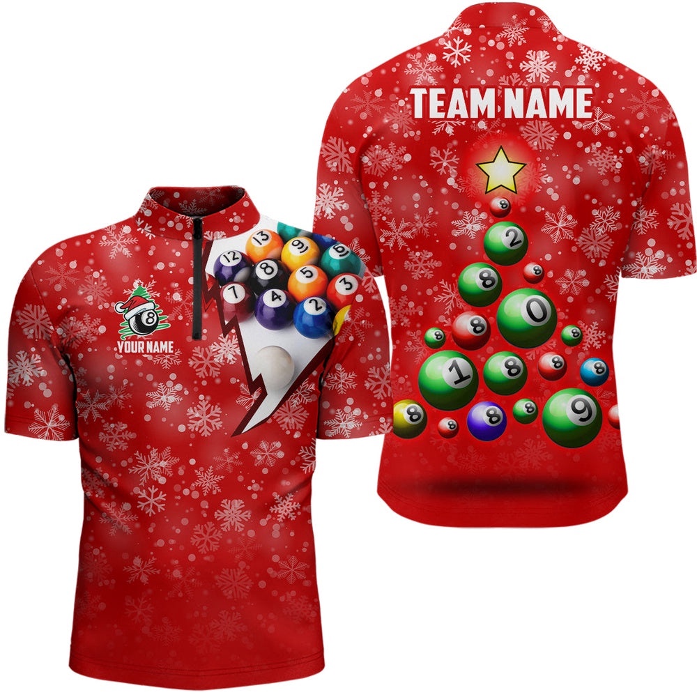 Christmas Tree Billiard Balls Jersey Shirts Custom Christmas 8 Ball Pool Shirts, Personalized Billiard Team Jersey Shirt