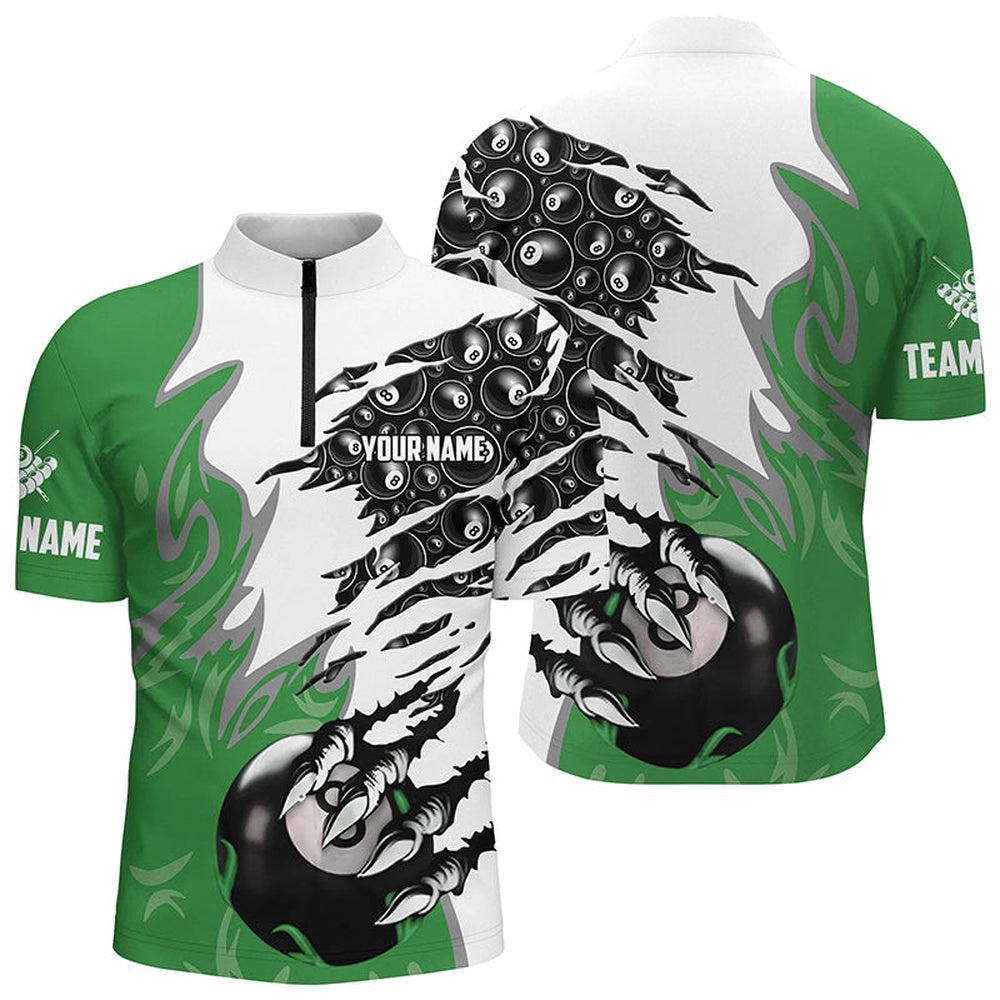 Claw 8 Ball Pool Green 3D Billiard Jersey Shirts Best Billiard Apparel Clothing, Personalized Billiard Team Jersey Shirt