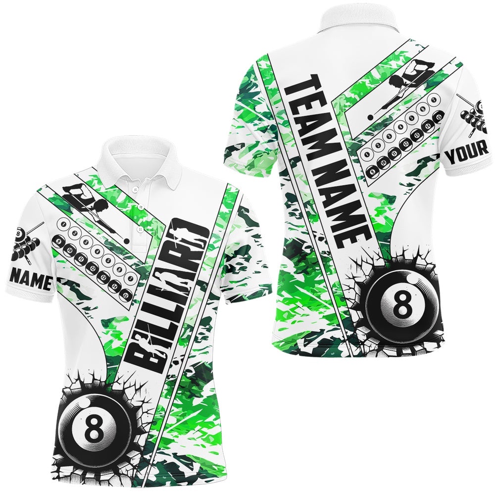 Cracky Billiard 8 Ball Pool With Camo Polo Shirts Custom Team League Billiard Shirts Green, Personalized Billiard Polo Shirt