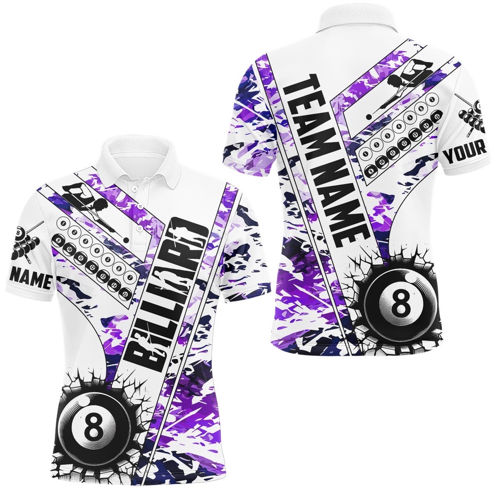 Cracky Billiard 8 Ball Pool With Camo Polo Shirts Custom Team League Billiard Shirts Purple, Personalized Billiard Polo Shirt