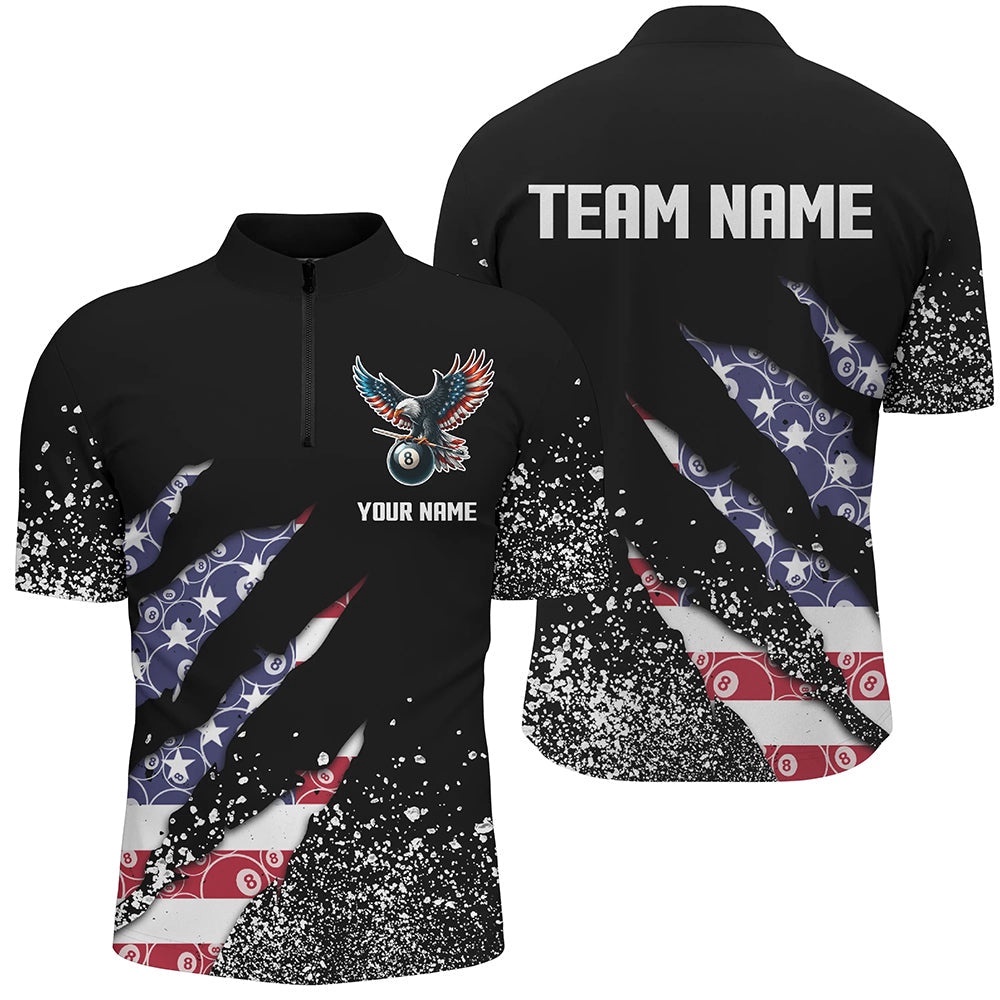 Custom Ball 8 Us Flag Black Grunge Billiard Jersey & Jersey Shirt Best Billiard Team Jersey, Personalized Billiard Team Jersey Shirt