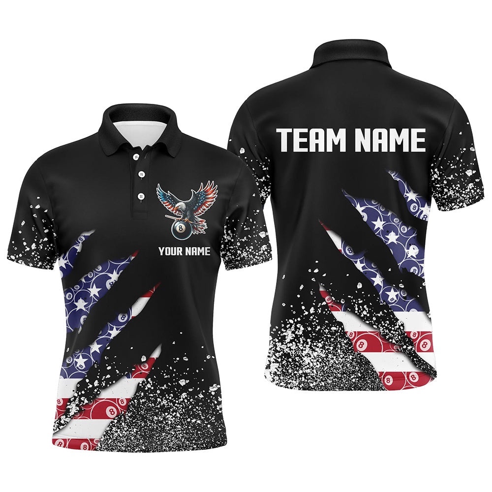 Custom Ball 8 Us Flag Black Grunge Billiard Polo & Polo Shirt Best Billiard Team Polo, Personalized Billiard Polo Shirt