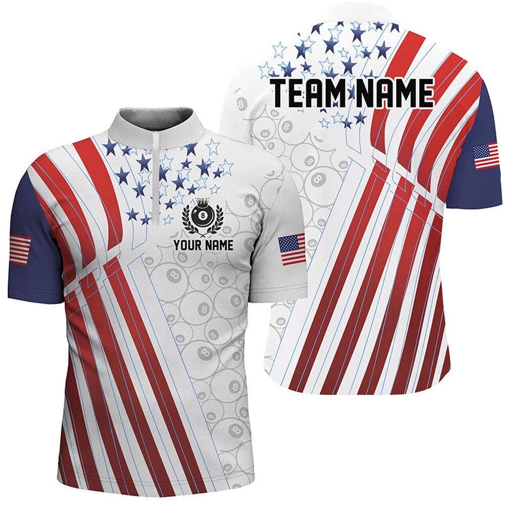 Custom Billiard 8 Ball Pool Player Us Flag Jersey & Jersey Shirts, Patriotic Billiard Jersey, Personalized Billiard Team Jersey Shirt