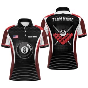 Custom Black Red Billiard Polo Shirts Name&hellip;