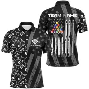 Custom Black Retro US Flag Billiard Polo&hellip;