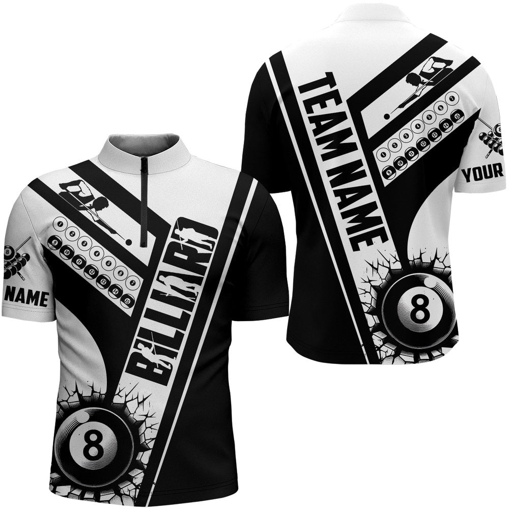 Custom Black White Cracky Billiard 8 Ball Pool Jersey Shirts, Unique Pool Balls Shirts For Team, Personalized Billiard Team Jersey Shirt