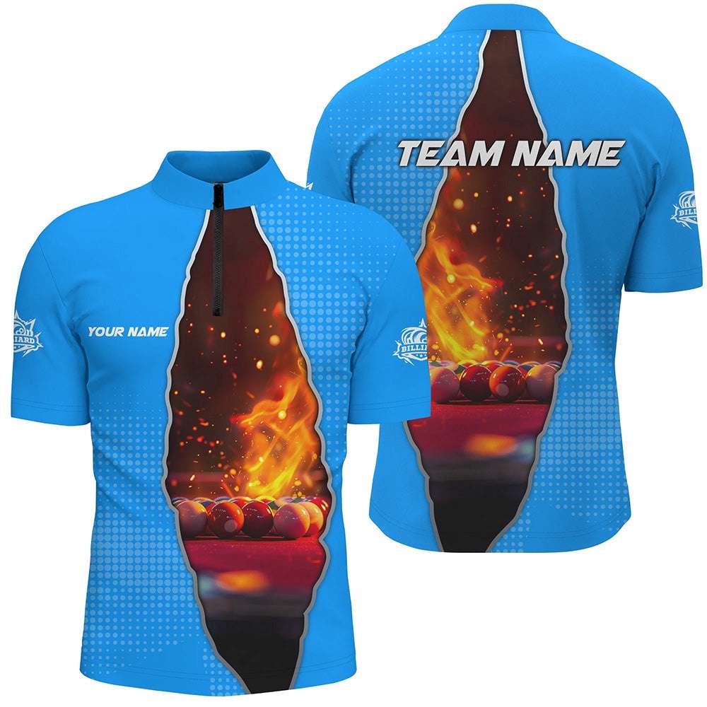 Custom Blue Billiard Balls Fire 3D Printed Jersey & Jersey Shirts, Billiard Apparel Clothing, Personalized Billiard Team Jersey Shirt