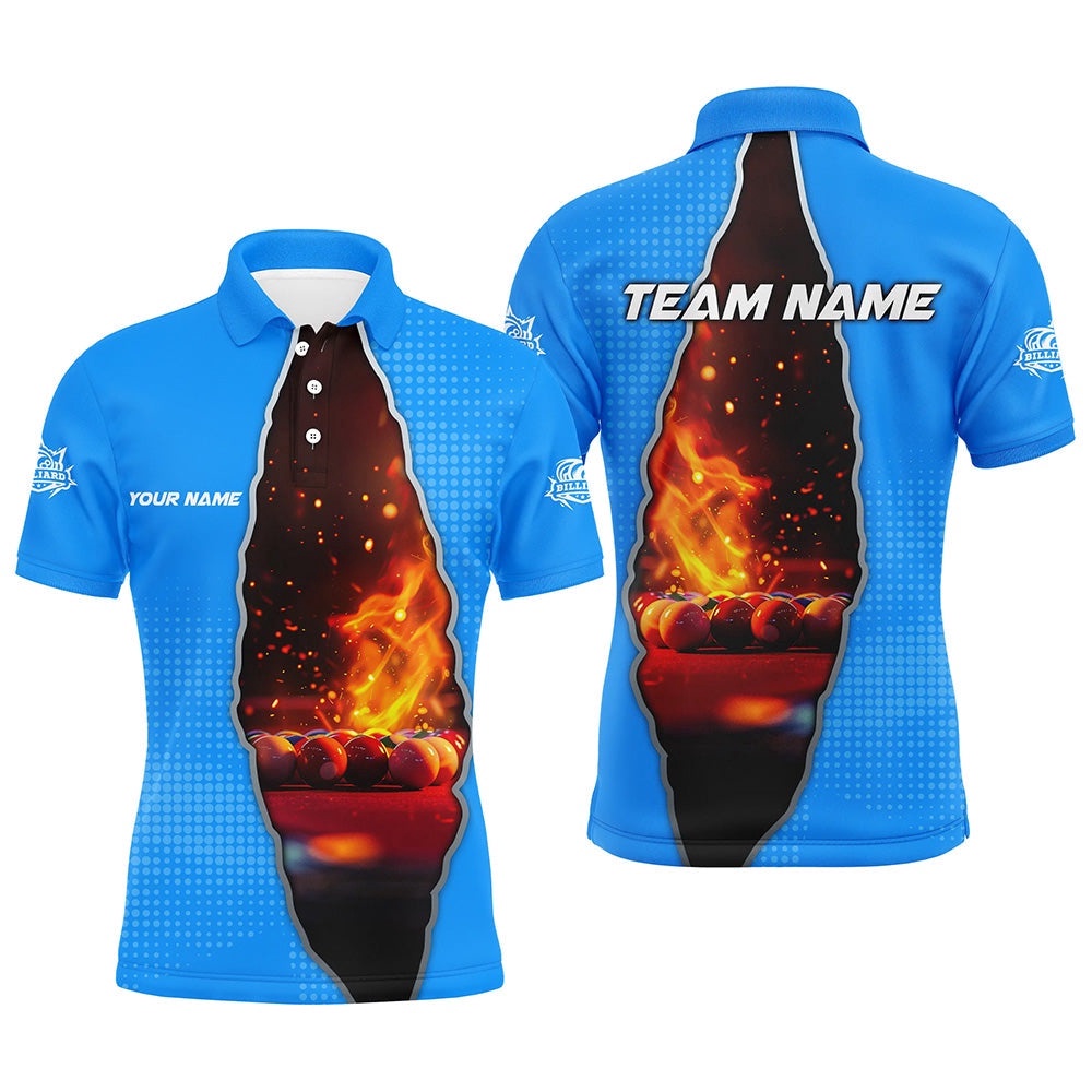 Custom Blue Billiard Balls Fire 3D Printed Polo & Polo Shirts, Billiard Apparel Clothing, Personalized Billiard Polo Shirt