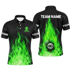 Custom Name Green Flaming Billiard 3D Polo&hellip;