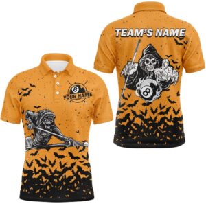 Custom Name Orange Skeleton Billiard Polo Shirts&hellip;