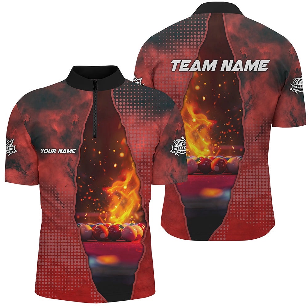 Custom Red Billiard Balls Fire 3D Printed Jersey & Jersey Shirts, Billiards Apparel Clothing, Personalized Billiard Team Jersey Shirt