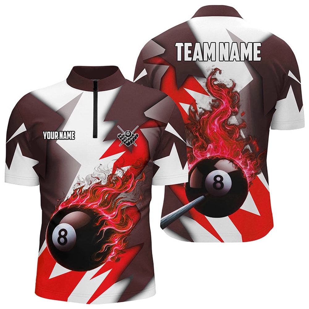 Custom Red Flaming 8 Ball Pool Jerseys Jersey Shirts, Team League Billiard Shirts, Personalized Billiard Team Jersey Shirt