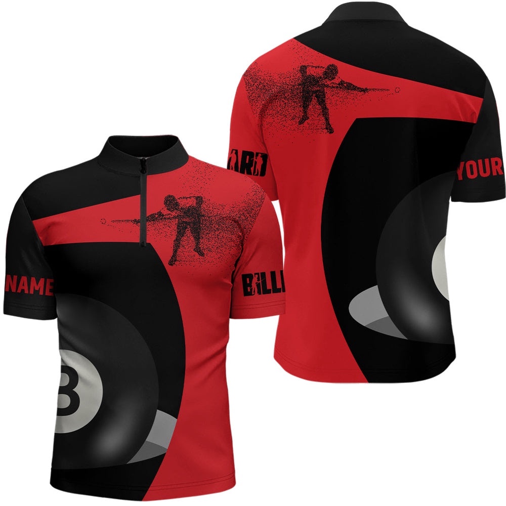 Customized 3D Funny Billiard Player 8 Ball Pool Red Black Jersey Shirts, Personalized Billiard Team Jersey Shirt