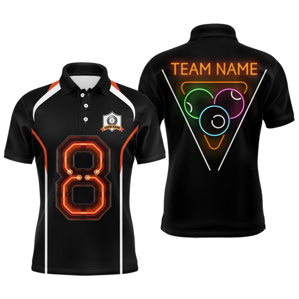 Customized 8 Ball Pool With Neon Light Custom Billiard Shirts Design, Personalized Billiard Polo Shirt