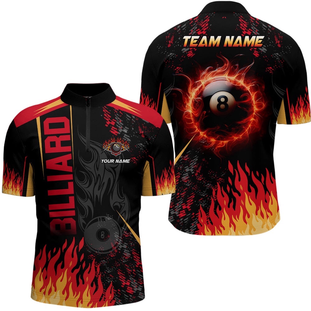 Customized Billiard Ball 8 Flame 3D Printed Jersey Shirts Custom Billiard Attire Idea For Player, Personalized Billiard Team Jersey Shirt