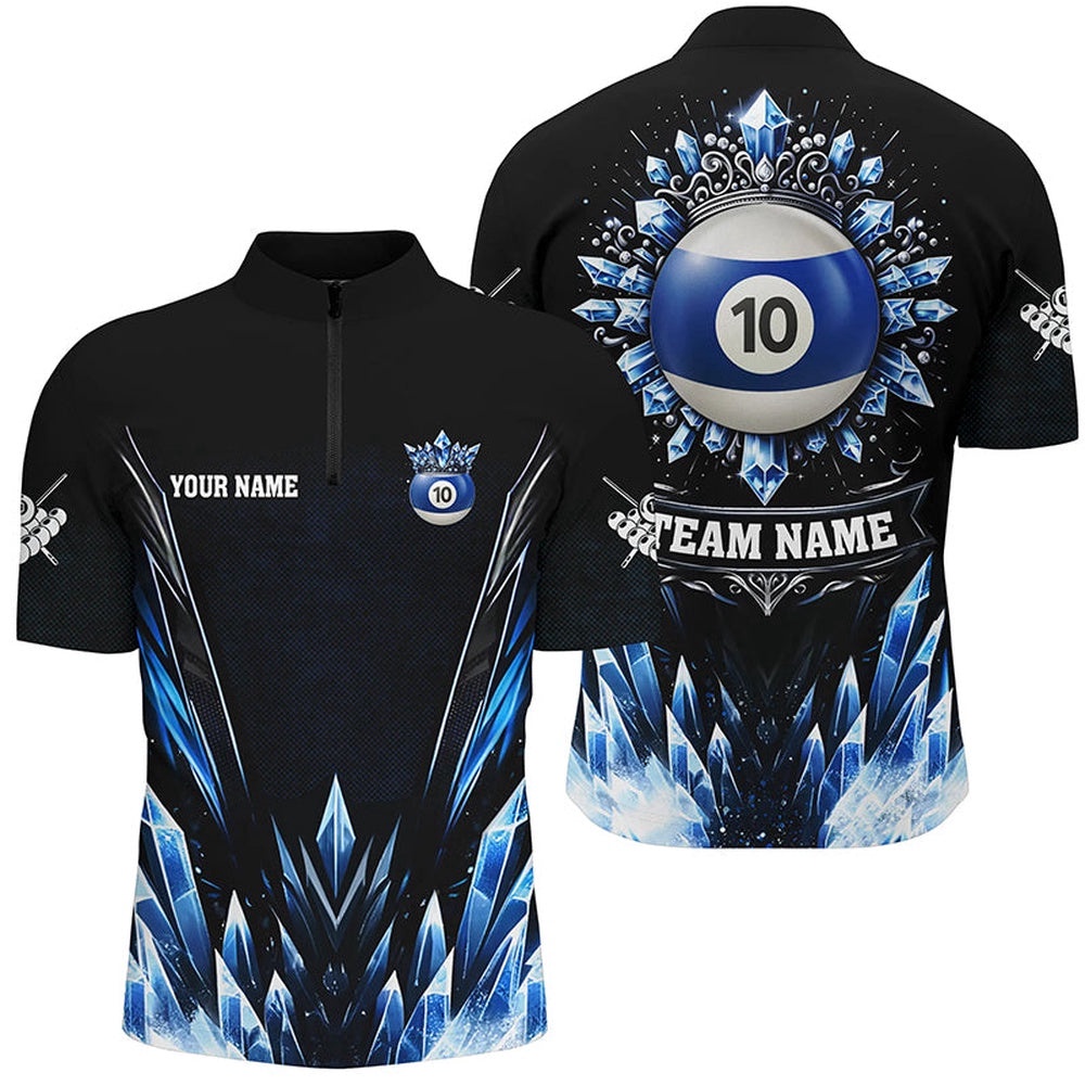 Customized Blue Icy Funny 10 Ball Pool Crown Jersey Shirt Custom Billiard Jersey, Personalized Billiard Team Jersey Shirt