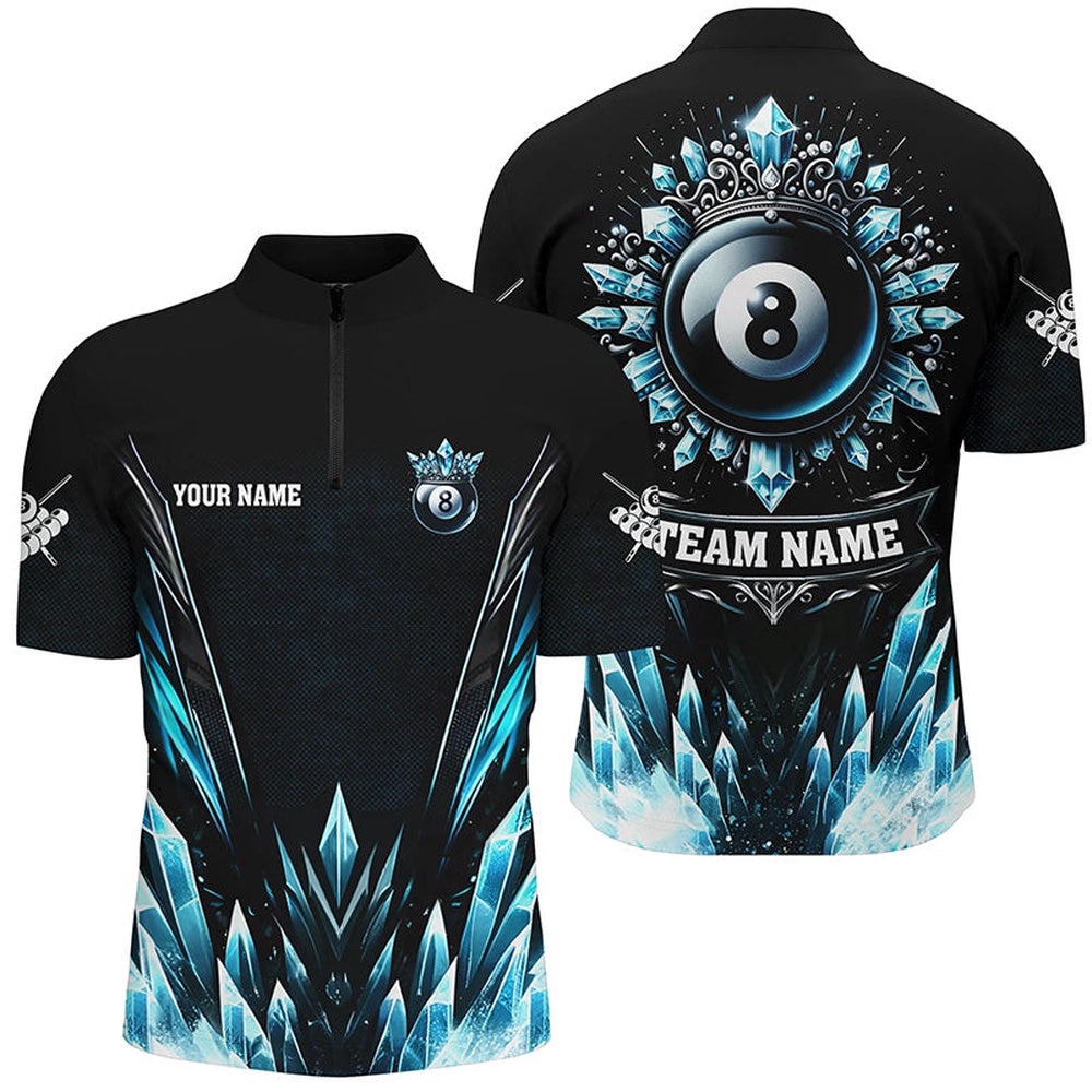 Customized Blue Icy Funny 8 Ball Pool Crown Jersey Shirts Custom Billiard Jerseys, Personalized Billiard Team Jersey Shirt