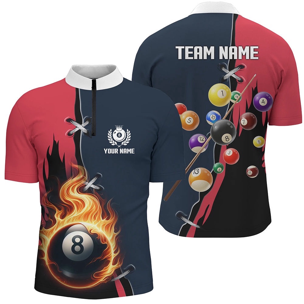 Customized Red Navy 8 Ball Pool Jerseys Jersey Shirt Unique Billiard Balls Shirts, Personalized Billiard Team Jersey Shirt