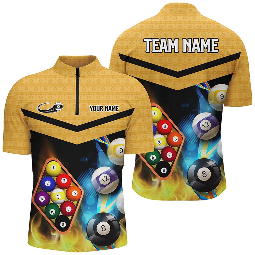 Customized Yellow Billiard 9 Ball 3D Jersey & Jersey Shirts, 9 Ball Pool Jerseys Attire, Personalized Billiard Team Jersey Shirt
