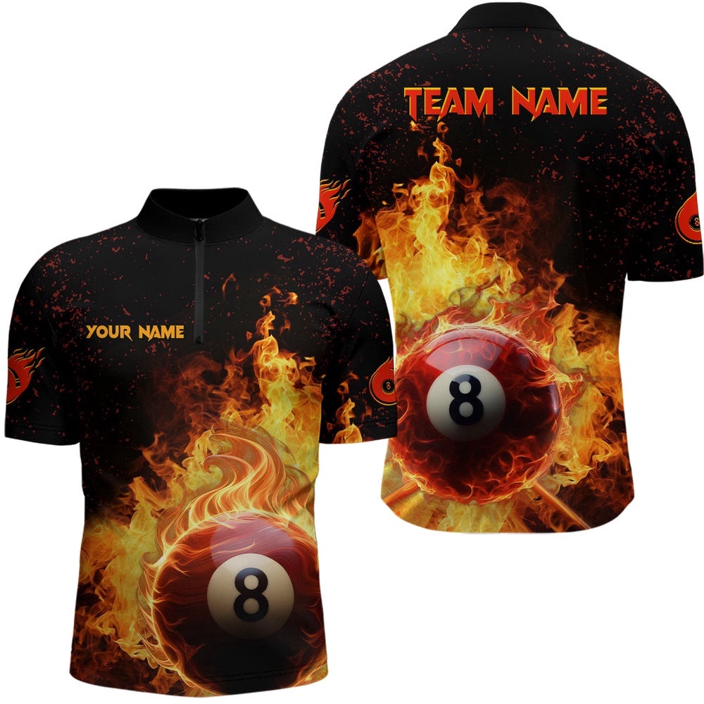 Fire 8 Ball Pool Black Billiard 3D Jersey Shirts, Billiard Team Shirts, Personalized Billiard Team Jersey Shirt