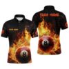 Fire 8 Ball Pool Polo Shirts, Custom 3D Flame Billiard Balls Team Polo, Personalized Billiard Polo Shirt