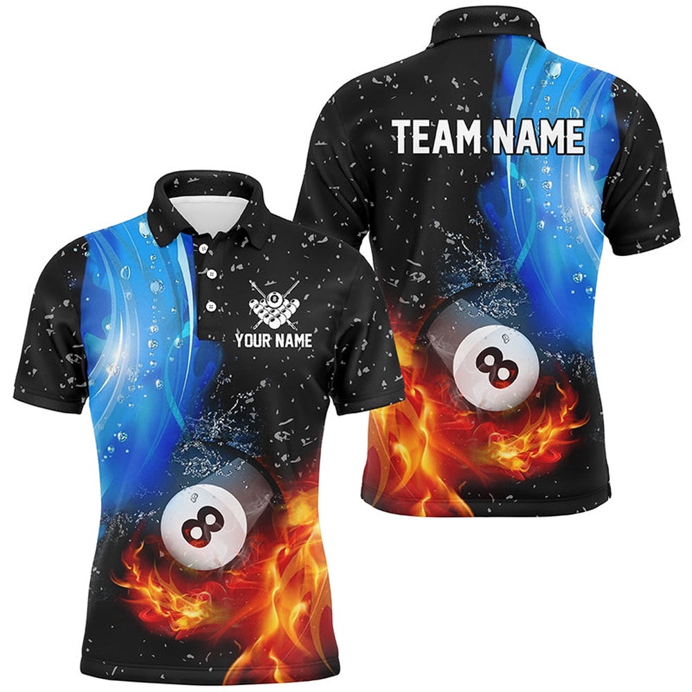 Fire And Water 8 Ball Pool Billiard Shirts Custom 3D Billiard Polo, Personalized Billiard Polo Shirt