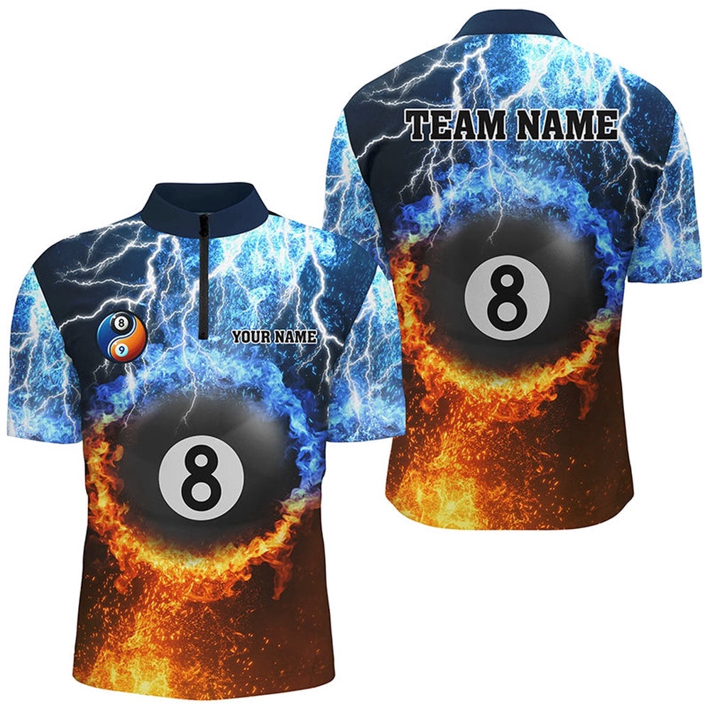 Fire And Water 8 Ball Pool Thunder Lightning Custom Billiard Shirts, Funny Billiard Jerseys, Personalized Billiard Team Jersey Shirt