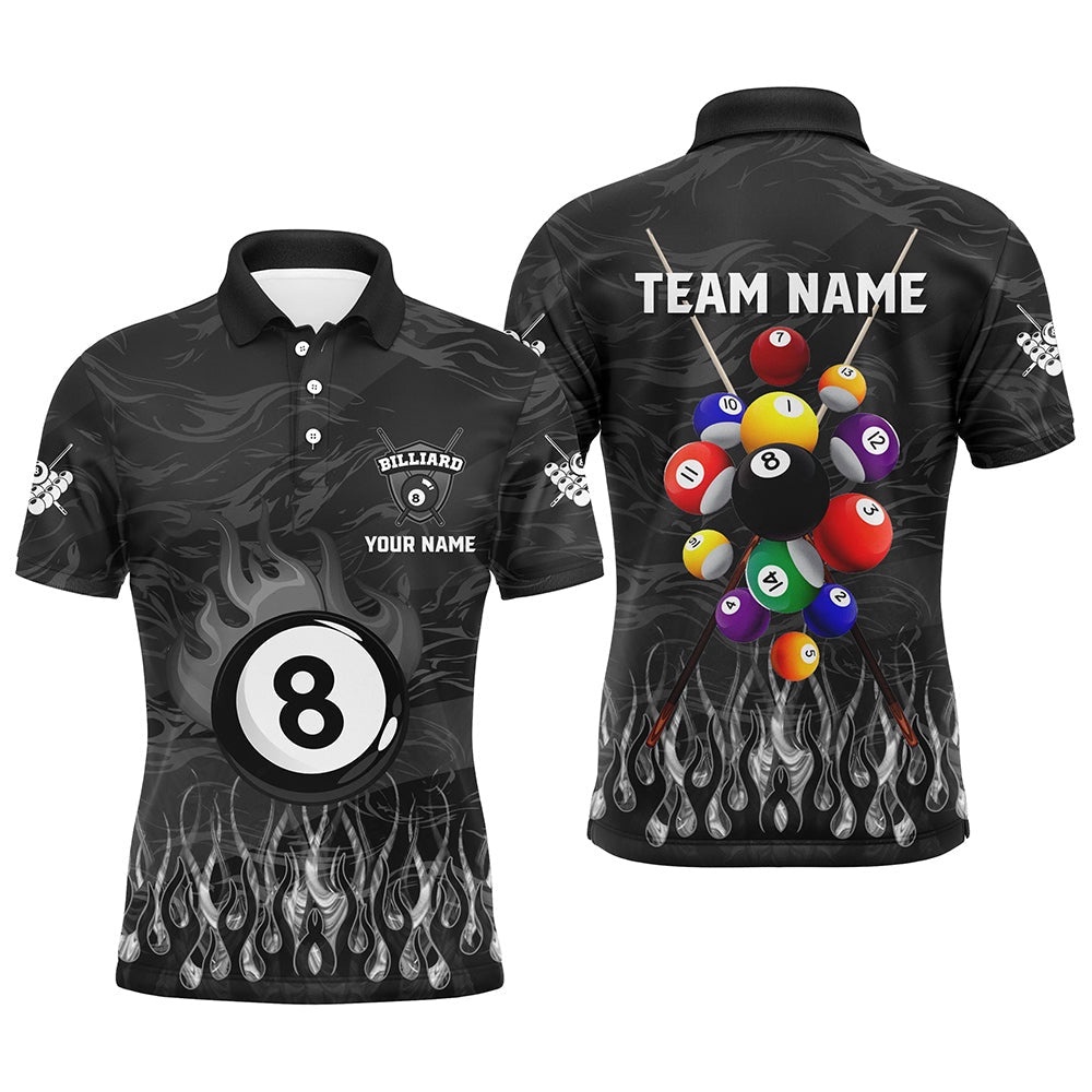 Fire Flame 3D Billiard Balls Polo Shirts Custom Black Billiard Polo Attire, Personalized Billiard Polo Shirt Fire Flame 3D Billiard Balls Polo Shirts Custom Black Billiard Polo Attire, Personalized Billiard Polo Shirt