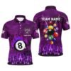 Fire Flame Lightning Billiard Balls 3D Polo Shirts, Custom 8 Ball Pool Shirts, Personalized Billiard Polo Shirt