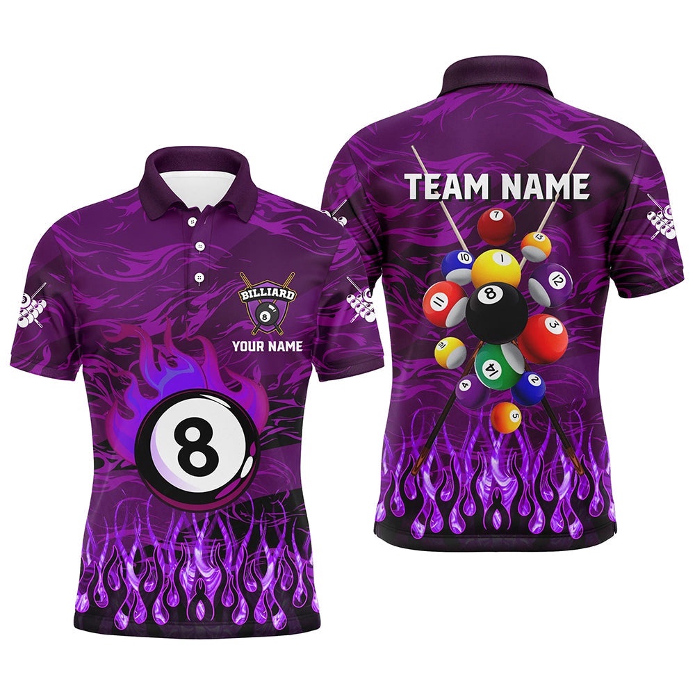 Fire Flame 3D Billiard Balls Polo Shirts Custom Purple Billiard Polo Attire, Personalized Billiard Polo Shirt Fire Flame 3D Billiard Balls Polo Shirts Custom Purple Billiard Polo Attire, Personalized Billiard Polo Shirt