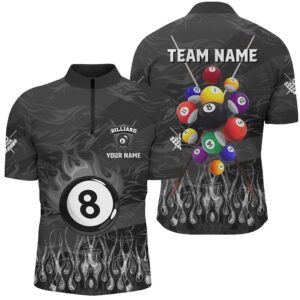 Fire Flame Black 3D Billiard Balls Jersey&hellip;