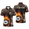 Fire Flame Lightning Billiard Balls 3D Polo Shirts, Custom 8 Ball Pool Shirts, Personalized Billiard Polo Shirt