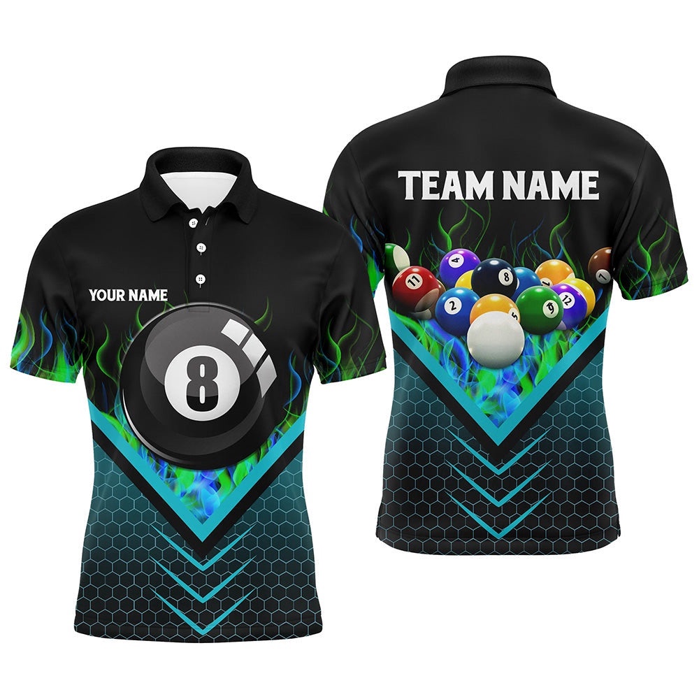 Fire Hive Blue 8 Ball Billiard 3D Polo Shirts, Custom Pool Balls Team Polo, Personalized Billiard Polo Shirt