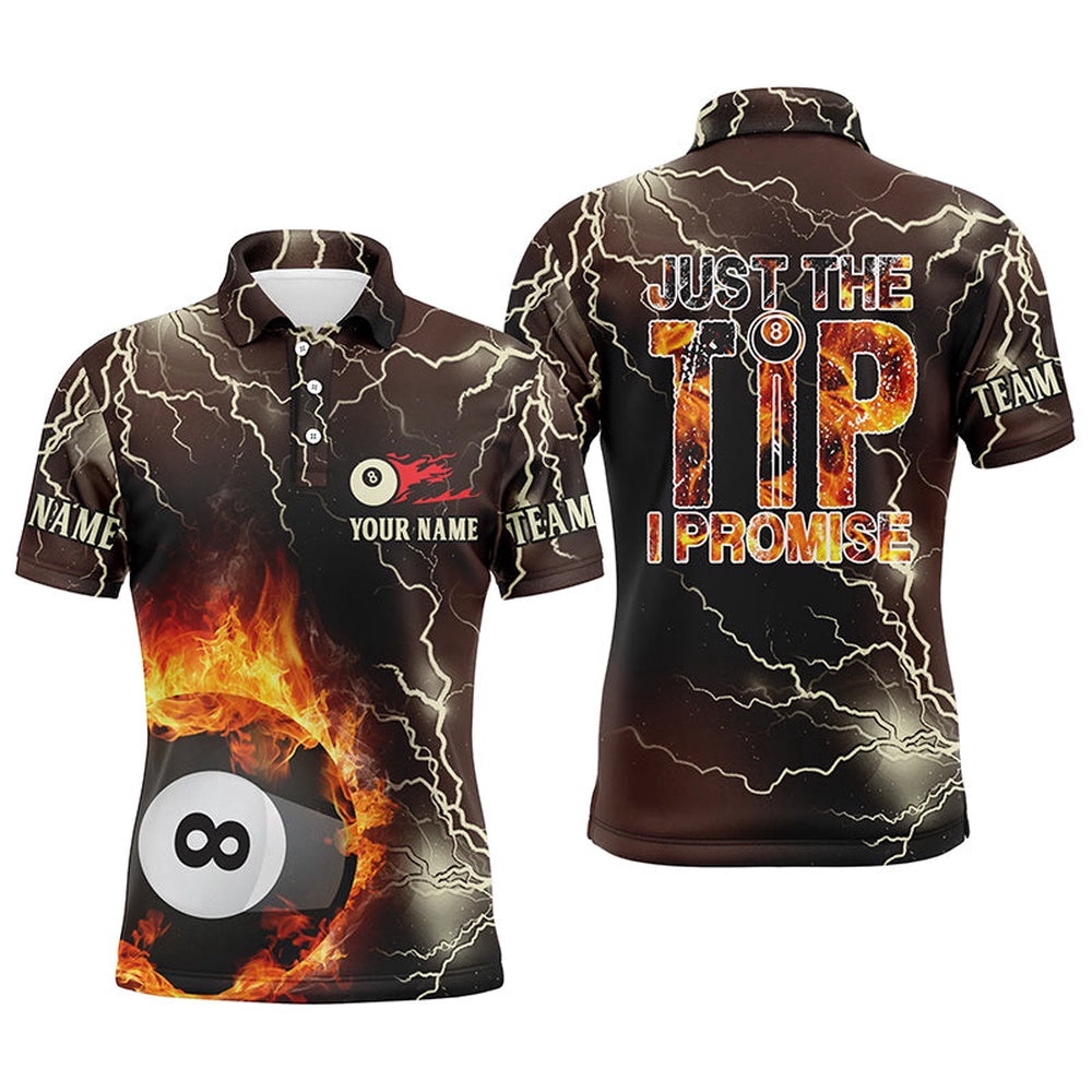 Fire Lightning 8 Ball Pool Just The Tip I Promise Billiard 3D Polo Shirts, Personalized Billiard Polo Shirt