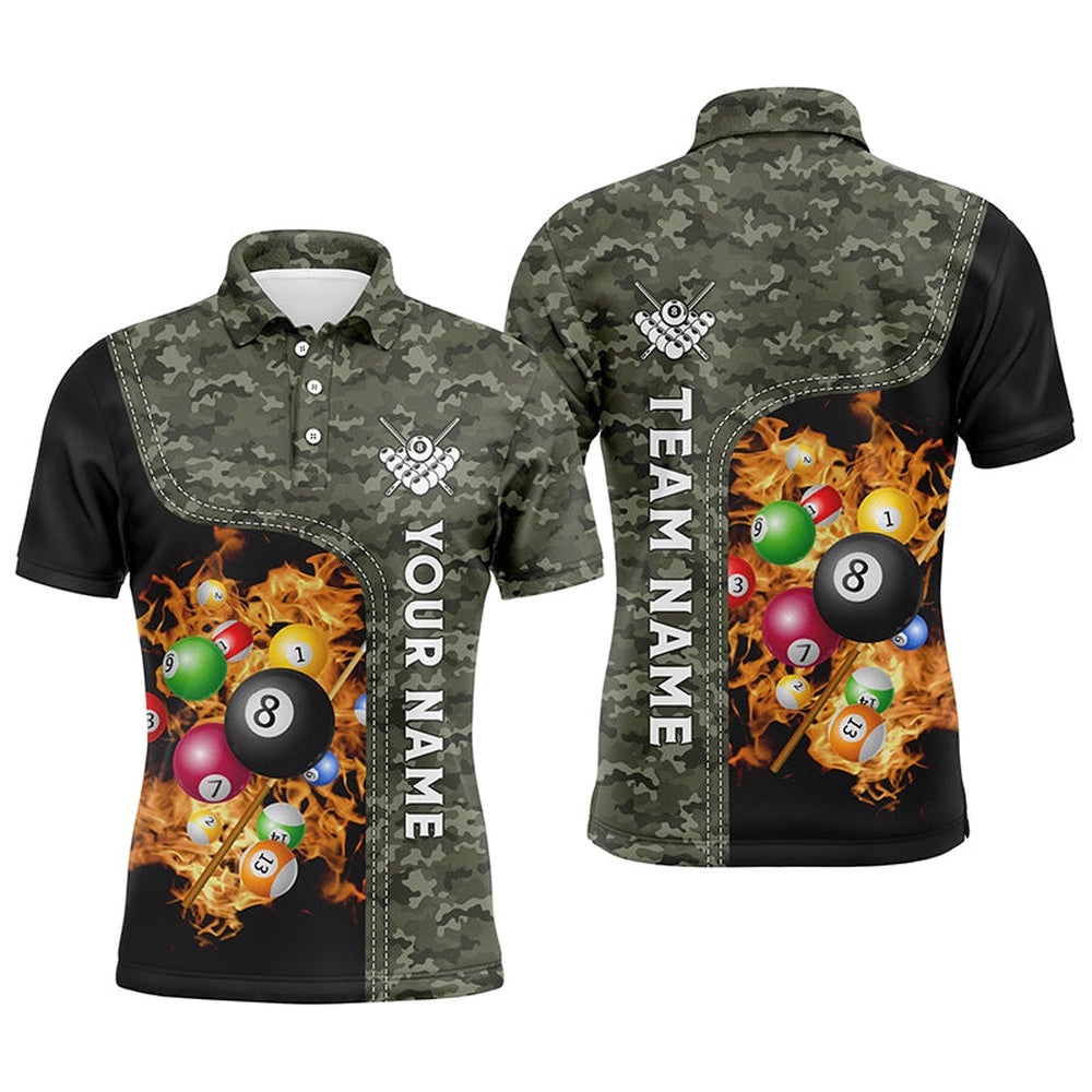 Fire Pool Balls Custom 3D Billiard Camouflage Polo, Personalized Billiard Polo Shirt