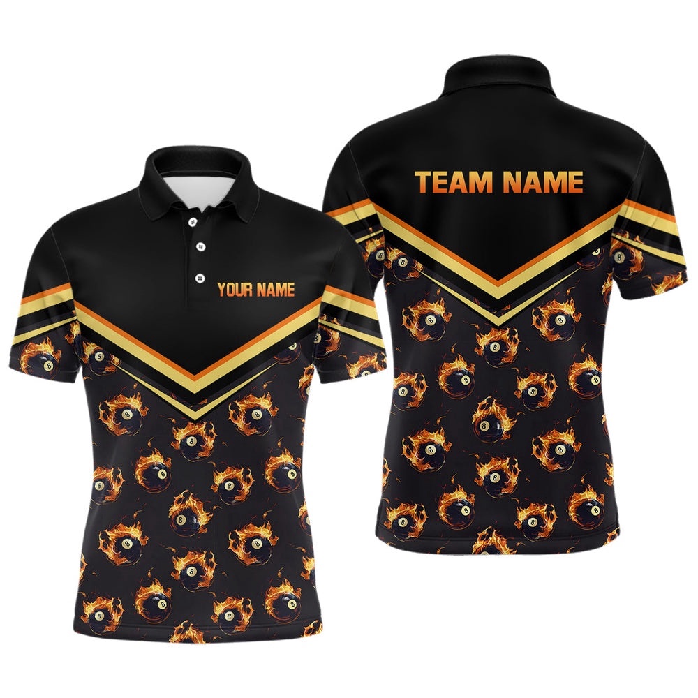 Flame 8 Ball Pool Polo Shirts Billiards Polo Custom Billiard Team Shirts, Personalized Billiard Polo Shirt