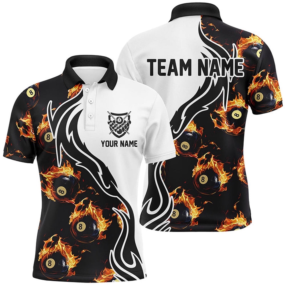 Flame 8 Ball Pool Polo Shirts Custom Billiard Shirts Billiard Team Polo, Personalized Billiard Polo Shirt
