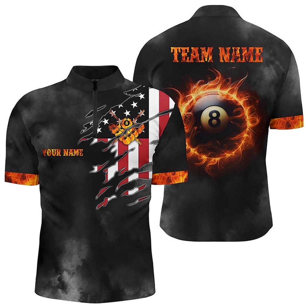 Flame 8 Ball Pool Us Flag For Billiard Lover, Personalized Billiard Team Jersey Shirt Flame 8 Ball Pool Us Flag For Billiard Lover, Personalized Billiard Team Jersey Shirt