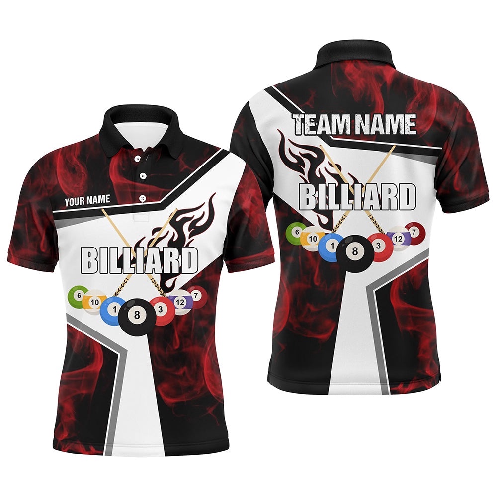 Flame Billiard Balls Polo Shirts Billiard Polo Custom Billiard Team Shirts, Personalized Billiard Polo Shirt