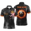 Flaming 8 Ball Pool Custom Patriotic Pool League Polo, Personalized Billiard Polo Shirt