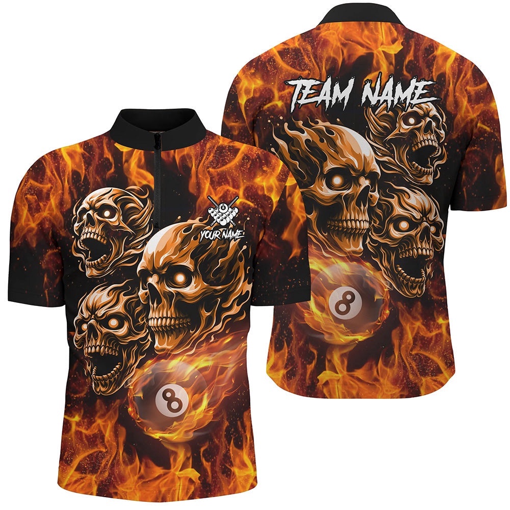 Flaming 8 Ball Pool Custom Skull Billiard Shirts, Team League Billiard Jerseys, Personalized Billiard Team Jersey Shirt